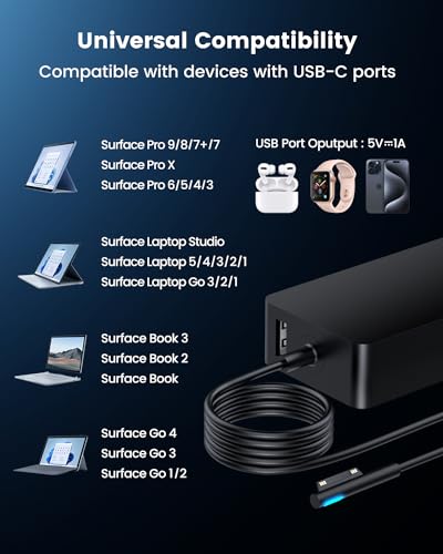Image of 102W Surface Book 2 Charger, for Microsoft Surface Laptop Studio, Surface Laptop 3 4 5, Windows Surface Pro /Go, Fast Charge 9.19Ft Super Long Cable with Magnetic Plug & LED