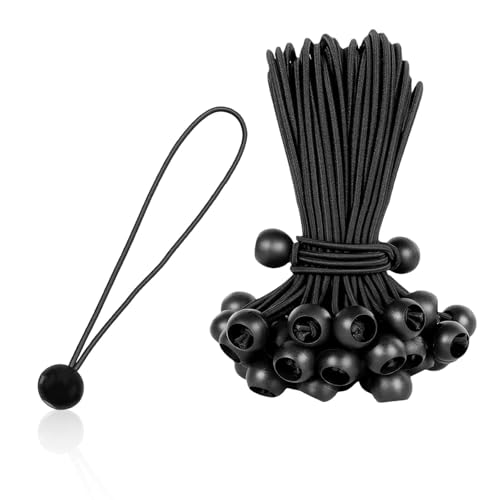 HASLED 20 Stück Spanngummis mit Kugel - 30 cm Planenspanner Gummispanner für Planen Zelte & Banner | Schwarz | Latex + PP | Camping Zubehör
