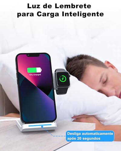 Carregador Sem Fio, 15W 3 em 1 Estação de Carregamento Rápido, Compatível com iPhone 16/15/14/13/12/