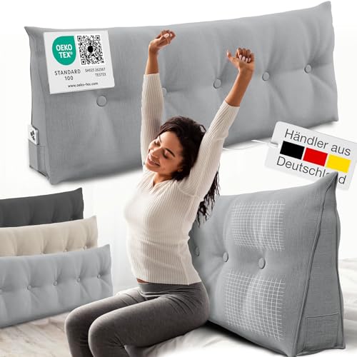 ELONEO Rückenkissen 140 cm breit, Keilkissen für Bett und Sofa...