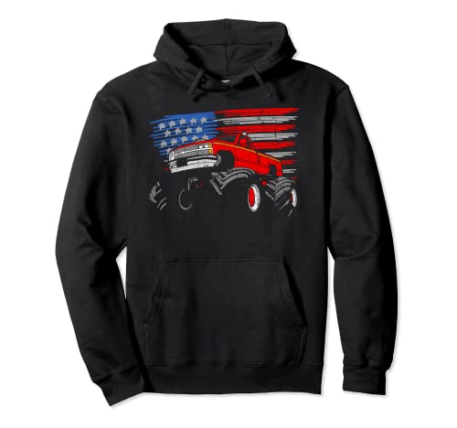 Monster Truck USA - Bandera americana para niños pequeños, 4 de julio Sudadera con Capucha