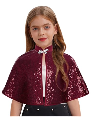 Kids Girls Bolero Shrug Cardigan Shiny Sequins Capelet Short Top Princess Shawl Wedding Bridesmaid Cape