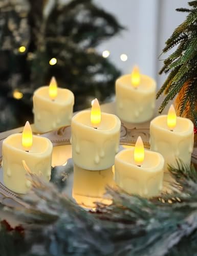 Image of Rechargeable Flameless LED Candles with Timer Remote - 1.5'' x 2'' Flickering Tea Lights Candles for Valentines, Wedding, Party and Holiday Decor,Set of 12(Charging Cable Included)