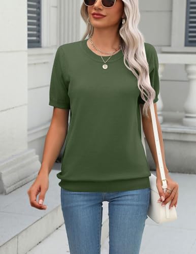 Image of Zeagoo Womens Summer Short Sleeve Tops Crew Neck Lightweight Pullover Sweaters Loose Dressy Casual Blouse Basic Clothes