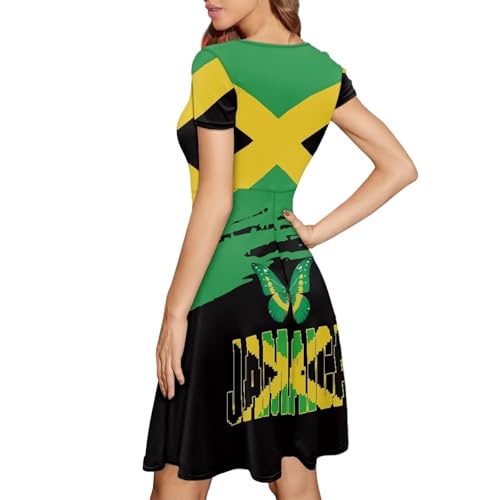 Image of HUGS IDEA Womens Puffy Swing Midi Dress Round Neck Short Sleeve Party A-Line Dresses