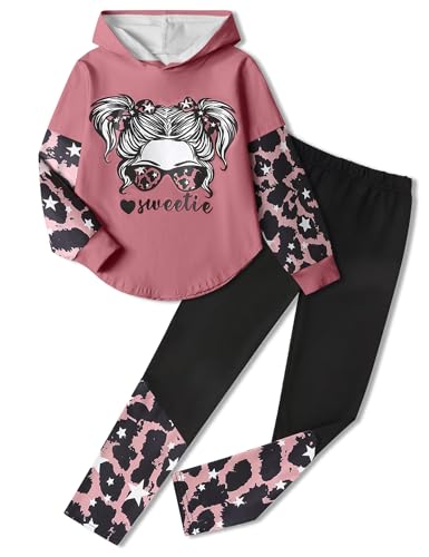 Image of Girls Fall Outfits Sweetie-girl Hoodie and Camo Pants Size 6-16 | Curved Hem Design,Skin-friendly Cotton Blend,for Daily School Playdates,Fall&Winter,Easy On & Off Pullover