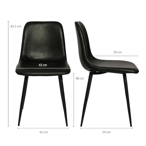 CangLong 【2脚セット】 座面高さ 48cm 北欧風 レザーダイニングチェア シンプルモダン キッチン リビング オフィス用 ブラック 手入れ簡単 スカンジナビアンデザイン 耐久性 快適 組立簡単 背もたれ付き【日本正規輸入品】 [3]