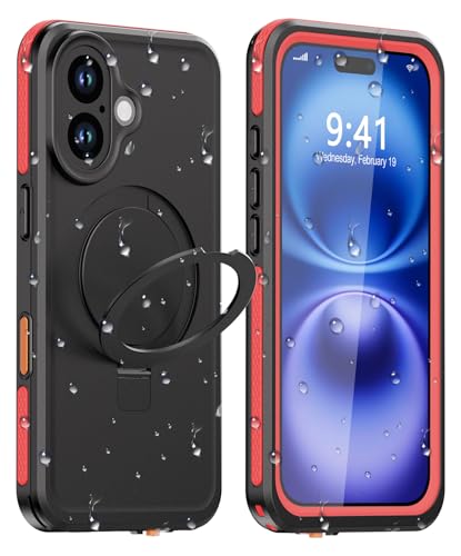 Coque étanche iPhone 16 Plus antichoc rouge avec protège-écran et béquille