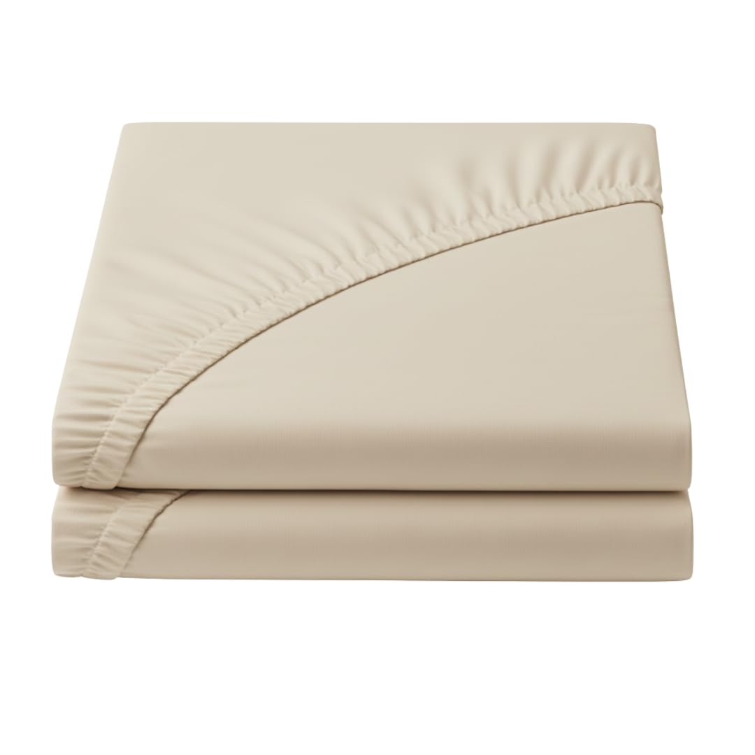 BRIT COTTON® 4FT Small Double Cream Fitted Sheets Pack of 2, 90GSM Microfiber, Extra Deep 16"/40cm Bottom Sheets, Soft & Secure Fit for Thick Mattresses