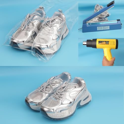Image of Heat Shrink Wrap Bags 100Pcs 10x14 Inches Professional Grade POF Heat Shrink Wrap is Used to Store Wrap Embellished, Gift Baskets, Shoes, Jars, Industrial Grade PVC Shrink Wrap Bags Transparent