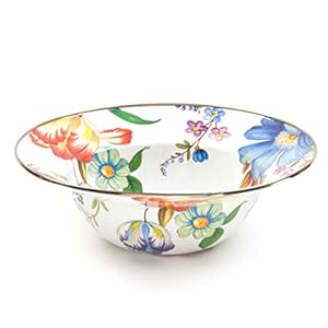 MACKENZIE-CHILDS Enamel Serving Bowl, Enamel Serveware Bowl, 12 Inches, White Flower Market