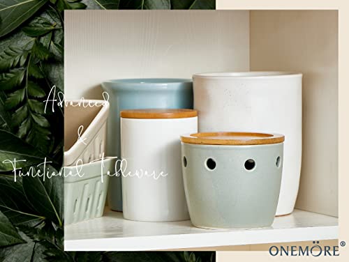 Onemore Garlic Keeper With Lid, Ceramic Garlic Saver 5 Inch, Garlic Keeper For Counter, Light Green #TOP6