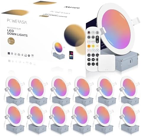 POWERASIA 12 Pack 6 Inch Smart Recessed Lighting, LED Recessed Lighting