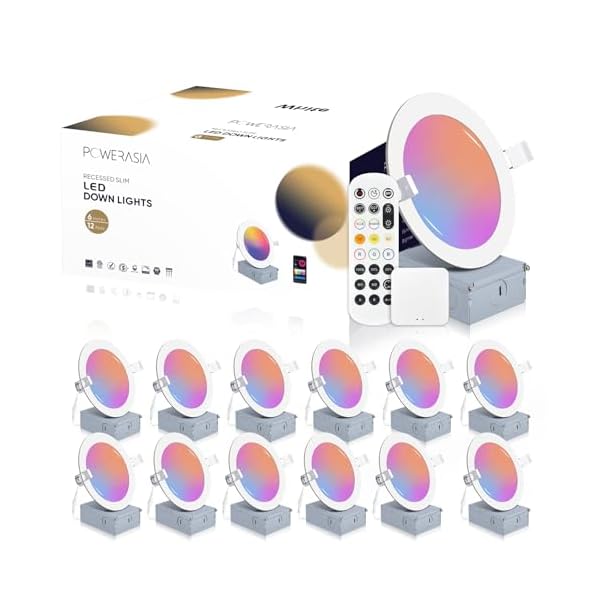 12 Pack Smart Recessed Lighting 6 Inch, Ultra-Thin LED Recessed Lighting 12W 1200LM Smart Downlight with Junction Box, Compatible with Alexa/Google Assistant – ETL and Energy Star Certified