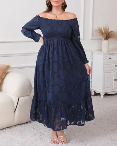 Plus Size Summer Dresses Sun - Maxi Boho Casual Off Shoulder Floral Lace Long Dress with Pockets4