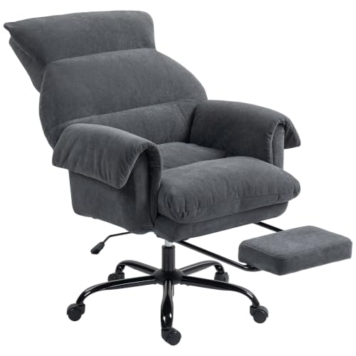 Homcom Silla De Escritorio Con Reposapiés, Silla De Oficina Giratoria, Con Respaldo Reclinable Y Alto, Asiento Y Reposabrazos Anchos, Acolchado Grueso, Tapizada En Terciopelo, Altura Ajustable, Gris