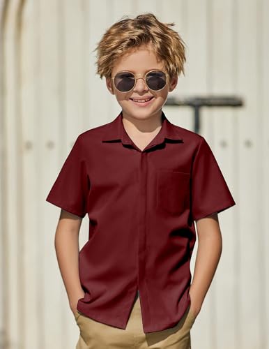 Image of Arshiner Boys Short Sleeve Dress Shirts Solid Button Down Shirts | formal Uniform School Shirt, for 4-12 Years, Hidden Buttons, with Chest Pocket, Regular Fit, Summer Tee top for Kids