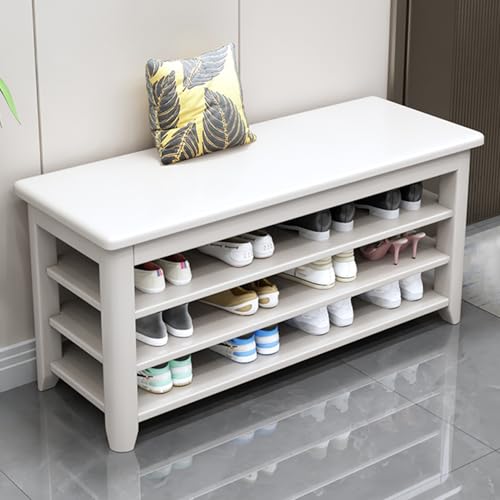 Étagère à chaussures blanche à 3 niveaux avec banc d'entrée bois