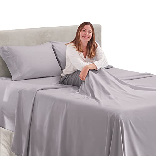 Image of Hearth & Harbor Extra Deep Pocket Split King Sheets - 5 Piece Hotel Luxury Bed Sheets Set Fits Up to 24 inch Mattress - Soft & Breathable Luxury Split King Bed Sheet Set, Split King, Light Gray Lavender