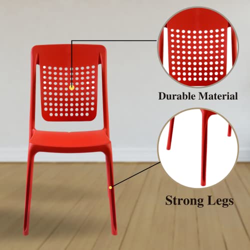 Image of ITALICA Spine Care Plastic Chair for Home, Office, Living Room /Matte Finish Plastic Outdoor Chair /Patio Chairs for Balcony | Suitable for Indoor & Outdoor (2109, Red, Set of 1 Chair)
