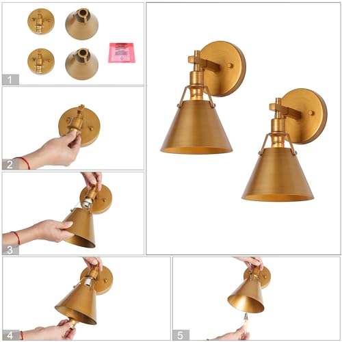 Image of KSANA Antique Gold Wall Sconces Set of Two, Brushed Brass Sconces Wall Lighting 2 Pack, Modern Indoor Wall Sconce Light for Bathroom, Kitchen, Living Room, Hallway, Powder Room