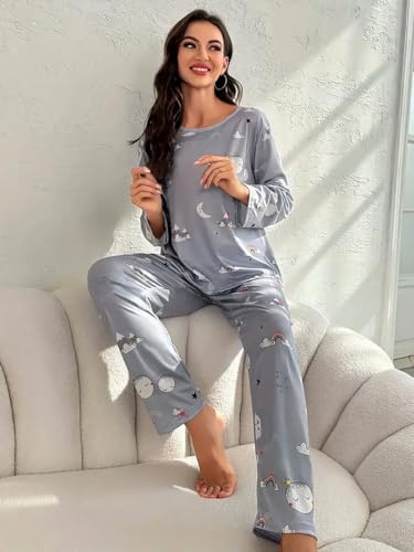 Image of Louis Luxe Womens Korean Night Dress || Full Pyjama Set || Korean Nightsuit || Women Nightwear ||Round Neck Full Sleeve Nightsuit || Loungewear || Everyday Nightdress (ND-02)