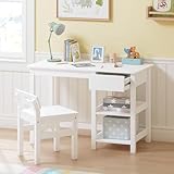 Spirich Kids Desk and Chair Set, Kids Study Desk with Drawer and Shelves, Children Wooden Study Table for 3-8 Years Old, Student Writing Table Computer Workstation