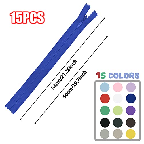 Image of Invisible Zipper, DOITEM 15pcs 50cm /20 Inch Invisible Multicolor Nylon Coil Zippers for Sewing and Crafts 15 Colors