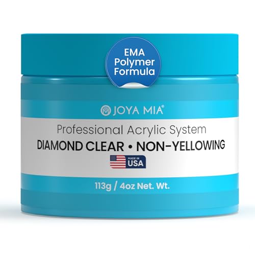 Joya Mia Acrylic Powder for Nails, MMA-Free, Super Adhesion Professional Powder for Flawless & Long-Lasting Nail Enhancements, Easy Application, Vibrant & Stunning Colors - Diamond Clear, 4 oz