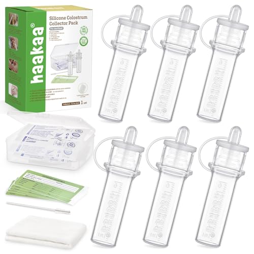 Image of haakaa Silicone Colostrum Collector (0.2oz./6ml,6pcs) Pack - Collect, Store & Feed Colostrum Ready-to-Use Pack, Reusable Colostrum Syringes Set for Liquid Gold, Include Cloth Wipe and Storage Case