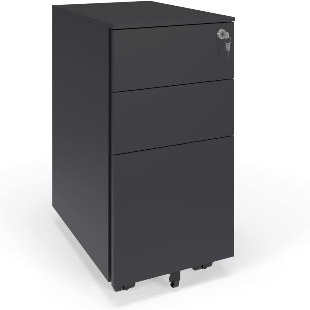 HON Basyx Commercial-Grade Mobile Steel Pedestal, Filing Cabinet, Slim, Charcoal : Everything Else
