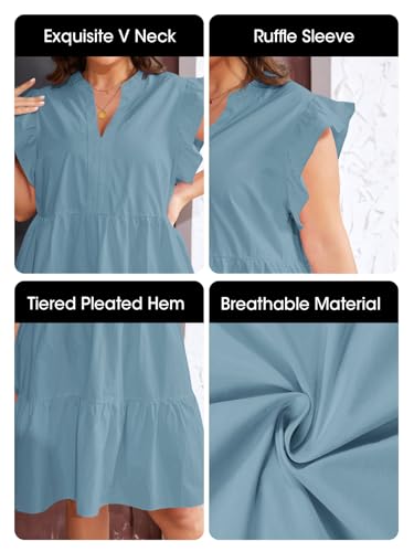 Image of Fisoew Plus Size Dresses for Women Summer Ruffle Short Sleeve V Neck Dress Tiered Swing A Line Babydoll Mini Dress