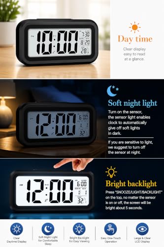 Image of Alarm Clock, Digital Alarm Clock, Battery Operated Bed Side - Table Clocks with Temperature Display, Snooze Function and Backlight, Travel, Bedroom
