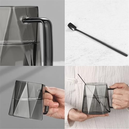Tazas borosilicato negro asa estilo Diamond 460 ml: contenedores de bebidas con cuchara 7