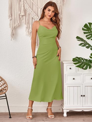 Image of Floerns Women's Leopard Print Draped Collar Spaghetti Strap Cami Long Dress