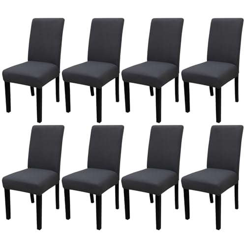 JQinHome Dining Room Chair Covers Set of 8, High Stretch Chair Slipcover Removable Washable Dining Room Chair Covers,Kitchen Chair Cover for Home Party Hotel Wedding Ceremony (Grey)