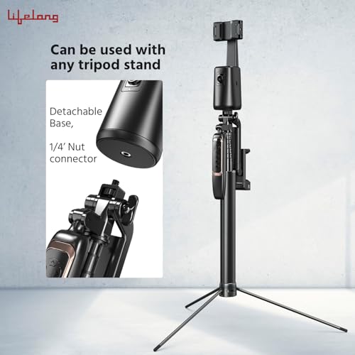 Image of Lifelong Rechargeable AI Auto Face Tracking Tripod Phone Holder | 360 Rotation | Mobile Stand with Camera for Video Recording & Shooting | No App Needed | Gimbal with Light, Remote & Gesture Control