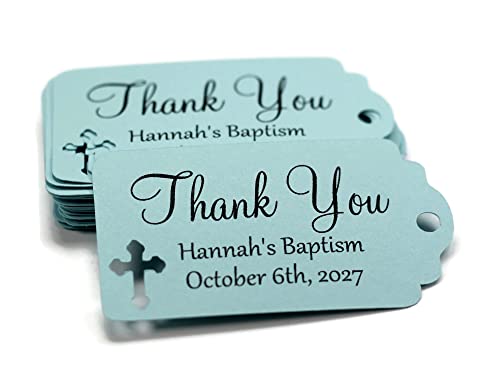 Baptism Tags - Small Personalized Favor Tags - Thank You (Set of 20) (Blue)
