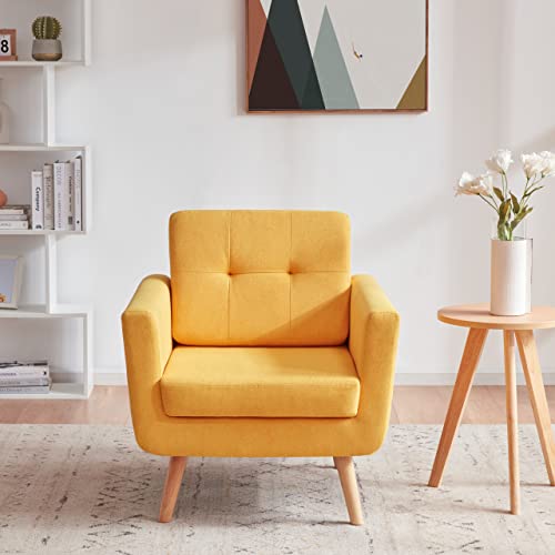 Tbfit Linen Fabric Accent Chairs Set Of 2, Mid Century Modern Armchair For Living Room, Bedroom Button Tufted Upholstered Comfy Reading Accent Chair Sofa(Banana Yellow) #TOP4