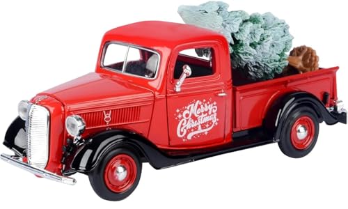 Modelo a escala 1:24 Pickup Truck 1937 rojo y negro miniatura 1