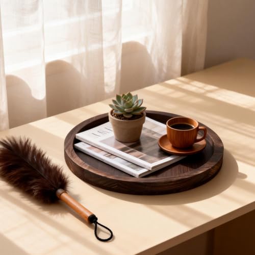 YUENPUN 2 Stück Holztablett Rund, 32cm Runde Holz Deko Tablett, Serviertablett Holz für Kerzen, Dekoration