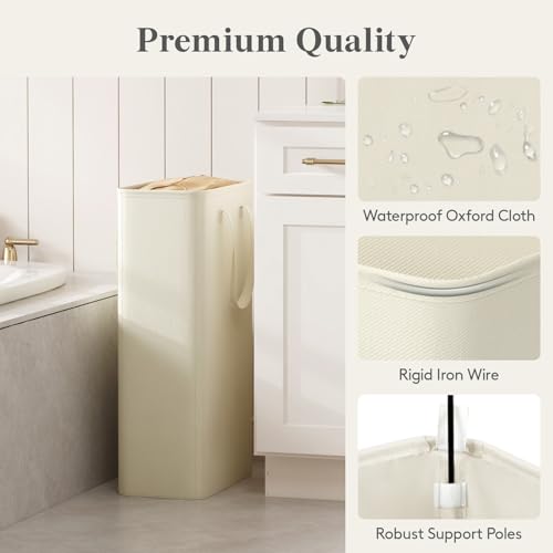 Image of Lifewit Slim Collapsible Laundry Basket with Handles, 65L, Ivory