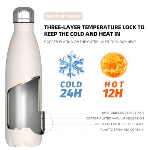 Image of WATERSY Stainless Steel water bottles,17oz /500ml Insulated Water Bottles,Ivory Beige metal water bottle Keeps Drink Cold and Hot,BPA Free kids water bottles for School,Gym,Travel,Sports