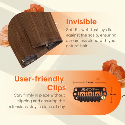 Image of Full Shine Copper Clip in Hair Extensions, Straight Human Hair | Clip in Hair Extensions, 18 Inch 85g 4 Pcs, Part Line Coverage, Easy to Blend, Weekend Party, Shoulder-Length Hair