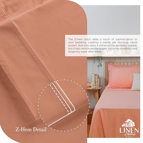 Image of Linen Home 2-Pack King Sheet Set, 100% Cotton Percale Bedding, 8-Piece Value Bundle, Deep Pocket Cooling Bed Sheets for Hot Sleepers, Breathable & Crisp Hotel Quality, Long-Staple Cotton, Tera Clay