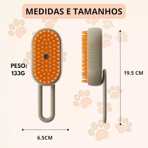 Escova Pet 3 em 1 a Vapor para Cães e Gatos - Autolimpante, Massagem e Remoção de Pelos - Recarregáv