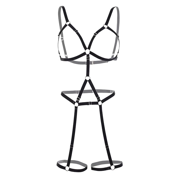 xenza Women's Black Harness Lingerie Set Open Strap Mid Waist Bikini Beach Bra and Panty Regular Fit (S, M,L)-picture-51
