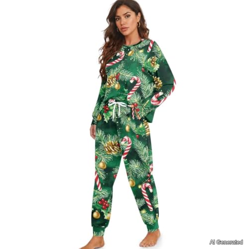 Image of Women's Pajamas Set Soft 2 Piece Loungewear Long Sleeve Pj Set Matching Sleepwear with Pockets for Women Plus Size