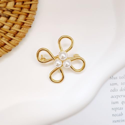 Image of Gold Brooches for Women Ladies Yellow Broach Flower Bow Rhinestone Lapel Pins Blazer Dress Denim Jacket Accessories