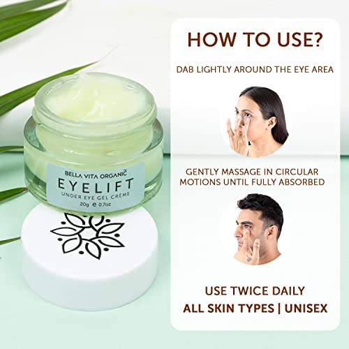 Image of Bella Vita Organic Eyelift Eye Cream Gel For Dark Circles, Puffy Eyes, Wrinkles & Removal Of Fine Lines For Women & Men, 20 g & Bella Vita Organic Glow Cream Gel for Women & Men Lightening